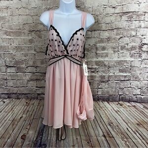 Cinema Pink Black Polka Dot Lace Sheer Babydoll Lingerie